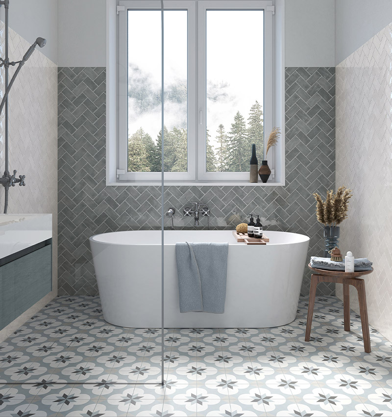 piastrelle per bagno grigio e mosaico